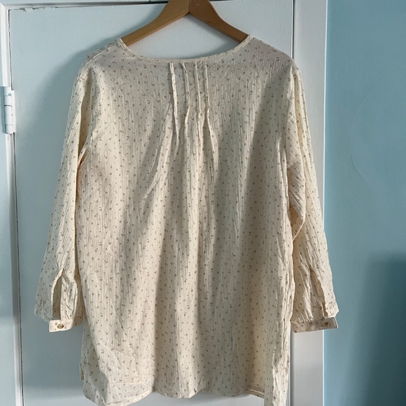 LL Bean Ladies Cotton Crinkle Tie-Neck 3/4 Sleeve Peasant Blouse - Picture 5 of 9